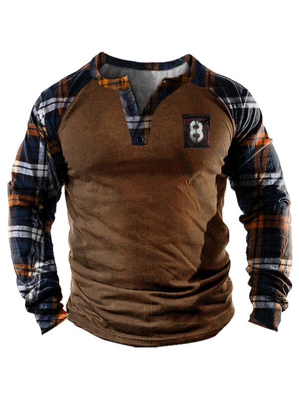 Men's 3D Printed Long-Sleeve Henley Top with Open Placket – Perfect Blend of Style and Comfort - MENLL
