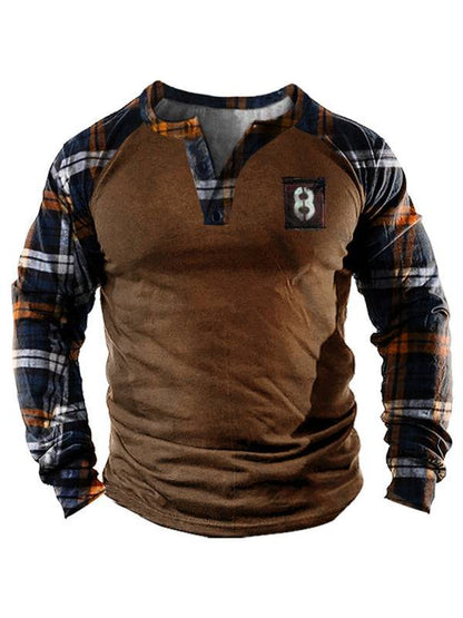 Men's 3D Printed Long-Sleeve Henley Top with Open Placket – Perfect Blend of Style and Comfort - MENLL