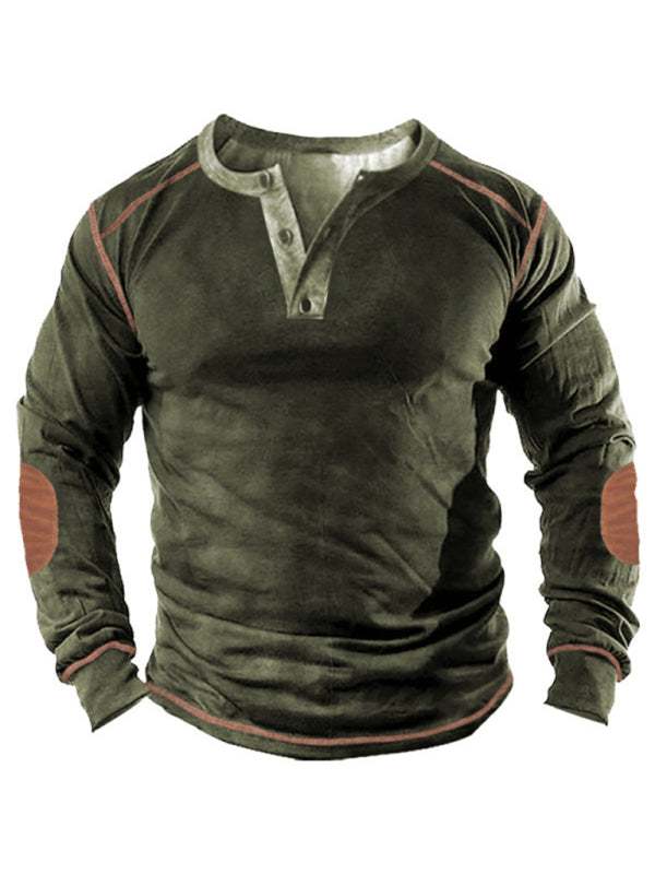 Men's 3D Printed Long-Sleeve Henley Top with Open Placket – Perfect Blend of Style and Comfort - MENLL
