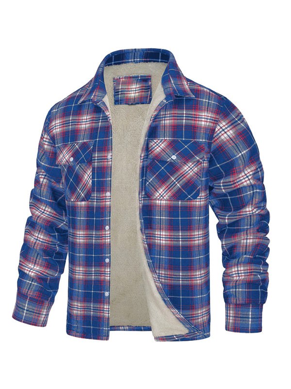 Stylish Plaid Patchwork Woven Coat with Cozy Flap Pockets - MENLL