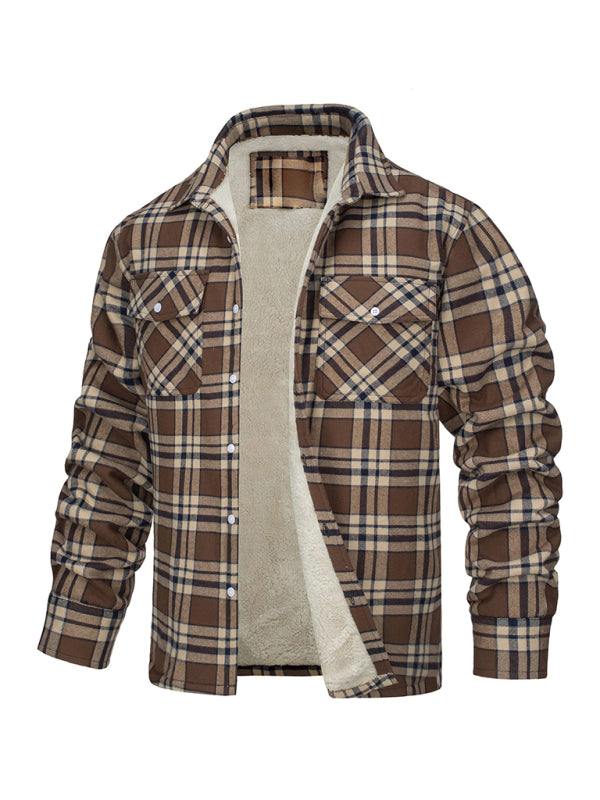 Stylish Plaid Patchwork Woven Coat with Cozy Flap Pockets - MENLL
