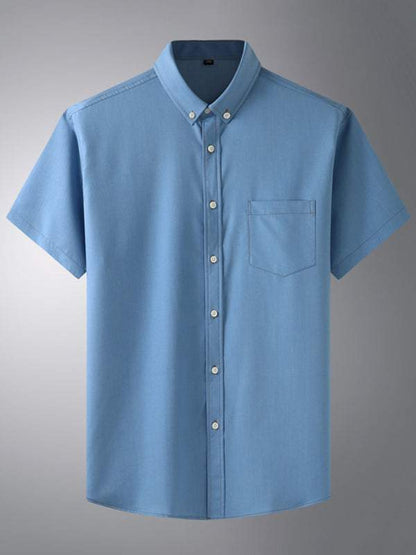 Stylish Comfort Plus Size Men's Casual Denim Short Sleeve Shirt for Effortless Summer Vibes - MENLL