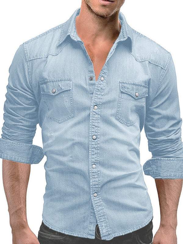 Chic Spring-Summer Men's Lapel Collar Solid Polyester Shirt - Effortless Style for Casual Days - MENLL