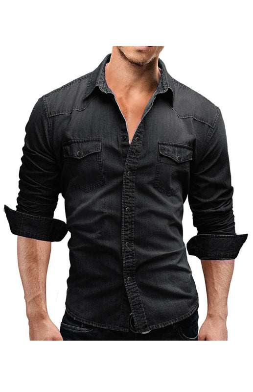 Chic Spring-Summer Men's Lapel Collar Solid Polyester Shirt - Effortless Style for Casual Days - MENLL