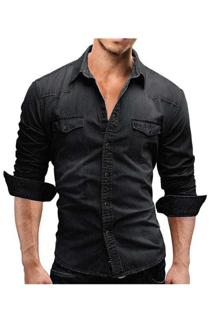 Chic Spring-Summer Men's Lapel Collar Solid Polyester Shirt - Effortless Style for Casual Days - MENLL