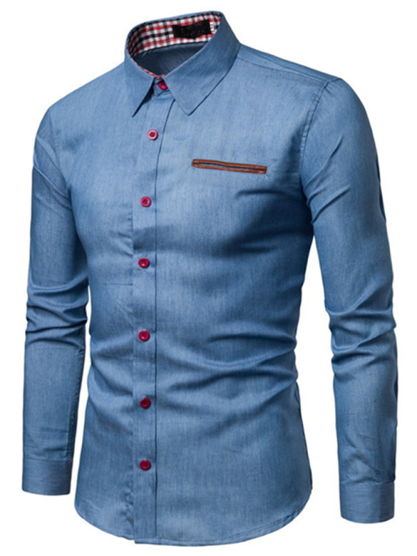 Stylish Men's Long Sleeve Patchwork Leather Casual Shirt with Double Pockets - MENLL