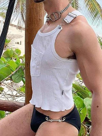 Sleek Men's Sleeveless Pocket Tank Top for Active Lifestyle