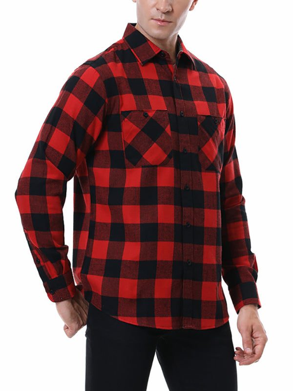 Plaid Comfort: Men's Long-Sleeved Lapel Shirt for Effortless Style - MENLL