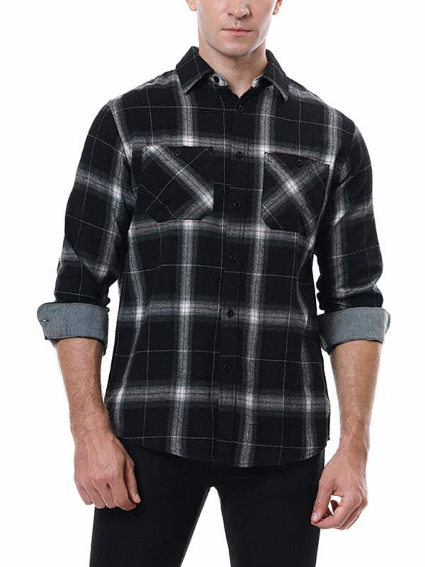 Plaid Comfort: Men's Long-Sleeved Lapel Shirt for Effortless Style - MENLL