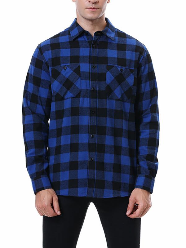Plaid Comfort: Men's Long-Sleeved Lapel Shirt for Effortless Style - MENLL