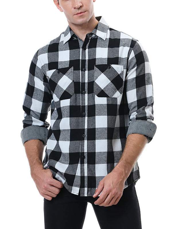 Plaid Comfort: Men's Long-Sleeved Lapel Shirt for Effortless Style - MENLL