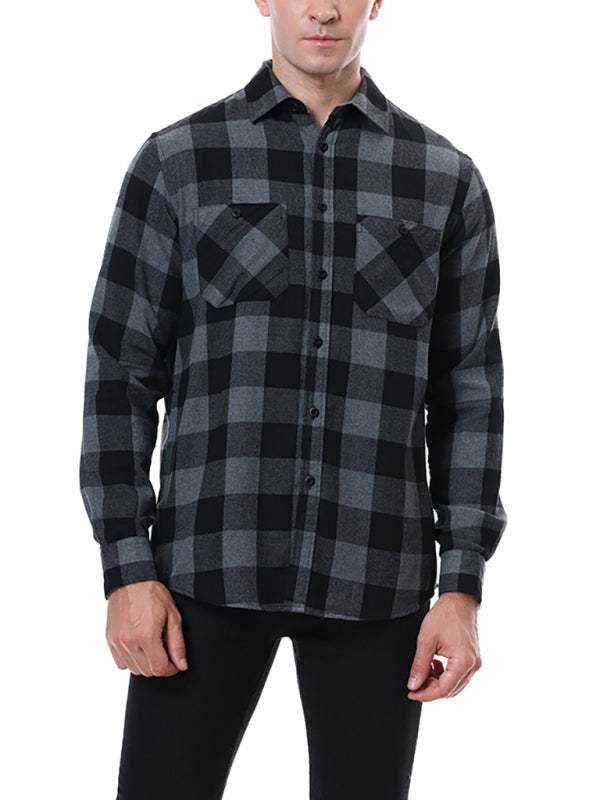 Plaid Comfort: Men's Long-Sleeved Lapel Shirt for Effortless Style - MENLL