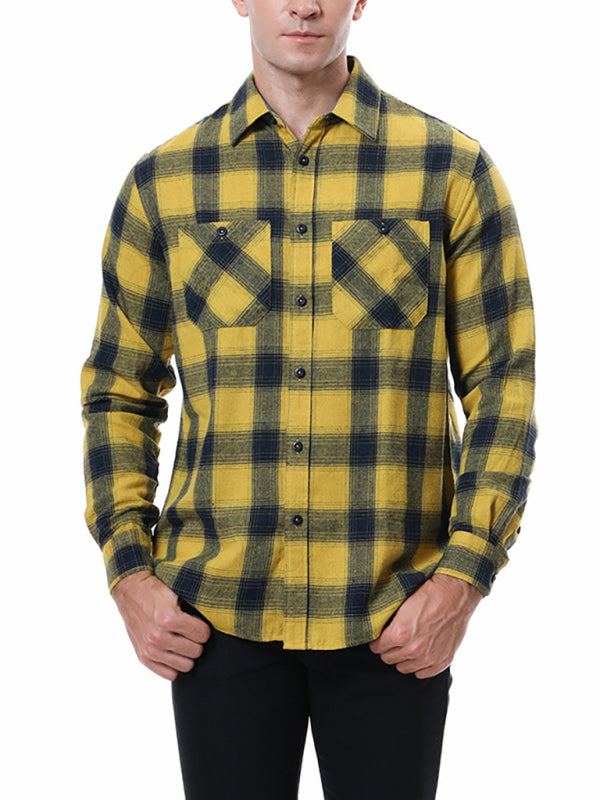 Plaid Comfort: Men's Long-Sleeved Lapel Shirt for Effortless Style - MENLL