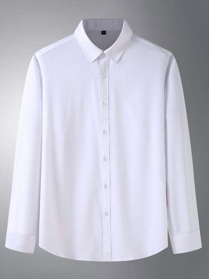 Sleek Men's Stretchable Solid Long Sleeve Shirt for Effortless Business Casual Style