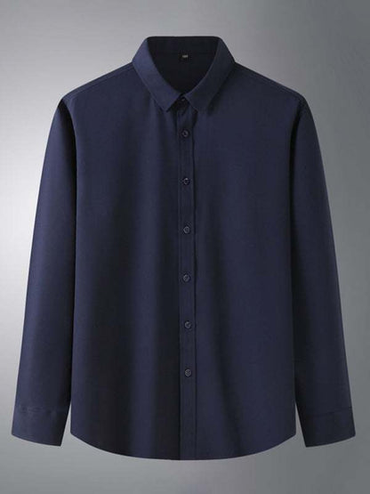 Sleek Men's Stretchable Solid Long Sleeve Shirt for Effortless Business Casual Style