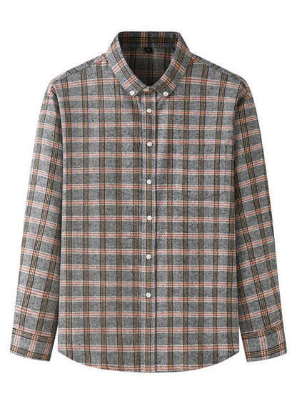 Stylish Plus Size Men's Brushed Plaid Long Sleeve Shirt - Perfect for Every Season! - MENLL