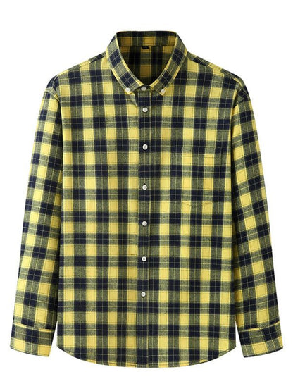 Stylish Plus Size Men's Brushed Plaid Long Sleeve Shirt - Perfect for Every Season! - MENLL
