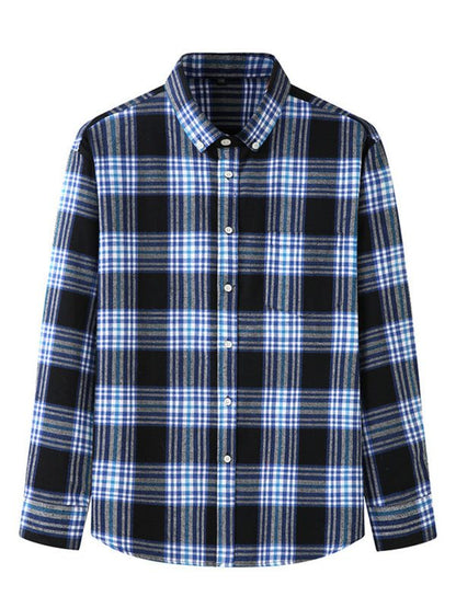 Stylish Plus Size Men's Brushed Plaid Long Sleeve Shirt - Perfect for Every Season! - MENLL