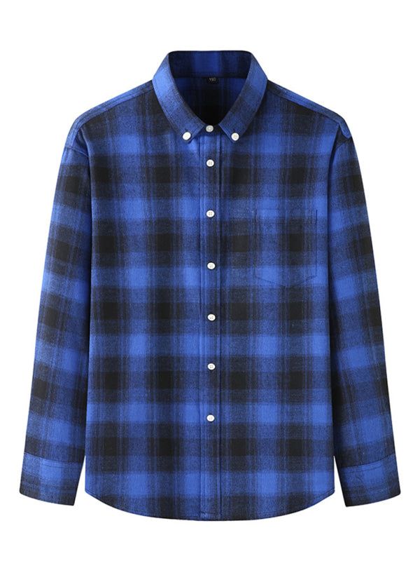 Stylish Plus Size Men's Brushed Plaid Long Sleeve Shirt - Perfect for Every Season! - MENLL