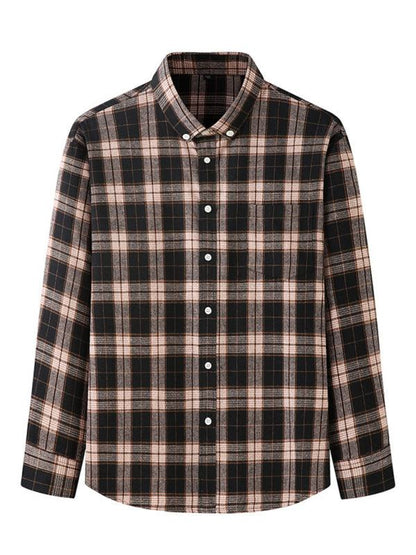 Stylish Plus Size Men's Brushed Plaid Long Sleeve Shirt - Perfect for Every Season! - MENLL