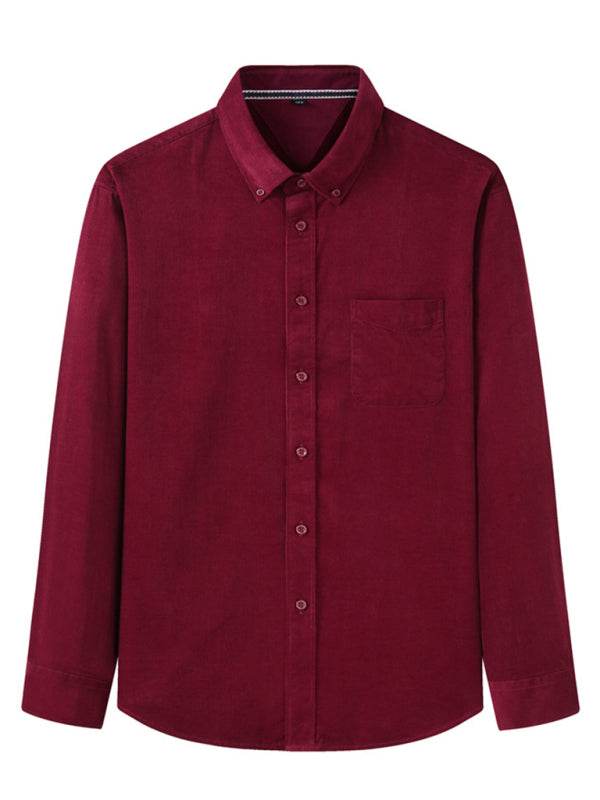 Stylish Plus Size Men's Cozy Corduroy Long Sleeve Shirt for Effortless Casual Looks - MENLL
