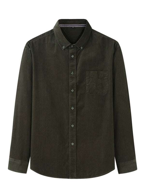 Stylish Plus Size Men's Cozy Corduroy Long Sleeve Shirt for Effortless Casual Looks - MENLL
