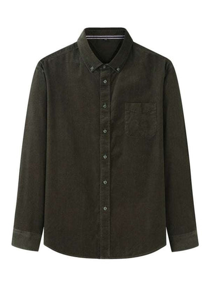 Stylish Plus Size Men's Cozy Corduroy Long Sleeve Shirt for Effortless Casual Looks - MENLL