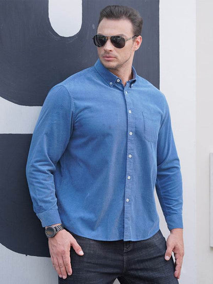 Stylish Plus Size Men's Cozy Corduroy Long Sleeve Shirt for Effortless Casual Looks - MENLL