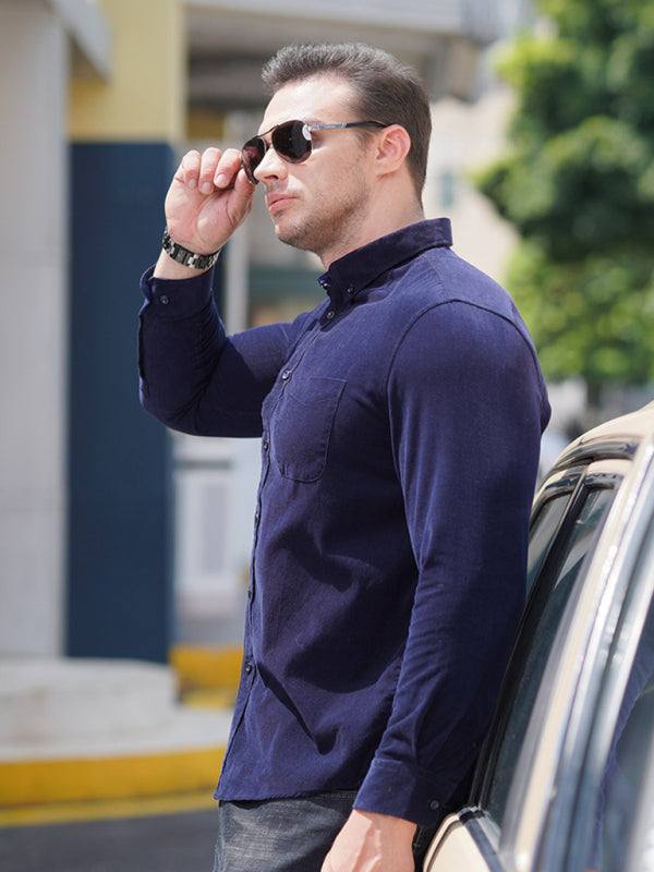 Stylish Plus Size Men's Cozy Corduroy Long Sleeve Shirt for Effortless Casual Looks - MENLL