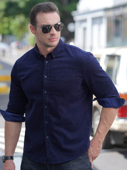 Stylish Plus Size Men's Cozy Corduroy Long Sleeve Shirt for Effortless Casual Looks - MENLL
