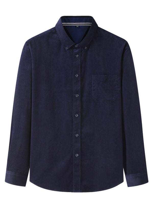 Stylish Plus Size Men's Cozy Corduroy Long Sleeve Shirt for Effortless Casual Looks - MENLL