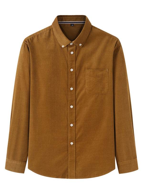 Stylish Plus Size Men's Cozy Corduroy Long Sleeve Shirt for Effortless Casual Looks - MENLL