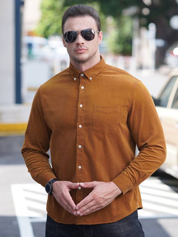 Stylish Plus Size Men's Cozy Corduroy Long Sleeve Shirt for Effortless Casual Looks - MENLL
