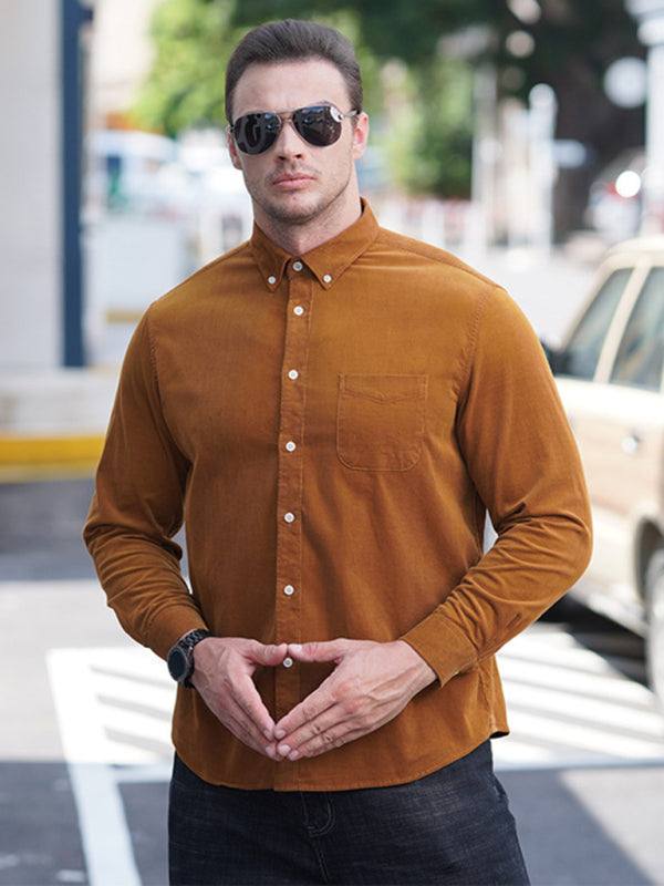 Stylish Plus Size Men's Cozy Corduroy Long Sleeve Shirt for Effortless Casual Looks - MENLL