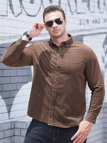 Stylish Plus Size Men's Cozy Corduroy Long Sleeve Shirt for Effortless Casual Looks - MENLL