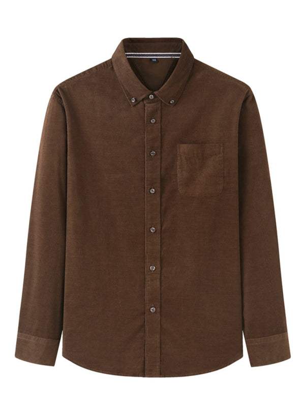Stylish Plus Size Men's Cozy Corduroy Long Sleeve Shirt for Effortless Casual Looks - MENLL