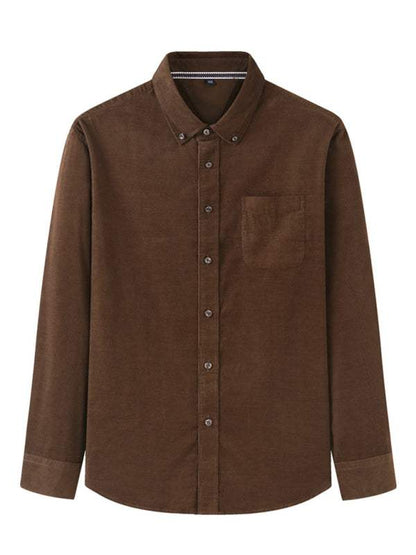 Stylish Plus Size Men's Cozy Corduroy Long Sleeve Shirt for Effortless Casual Looks - MENLL