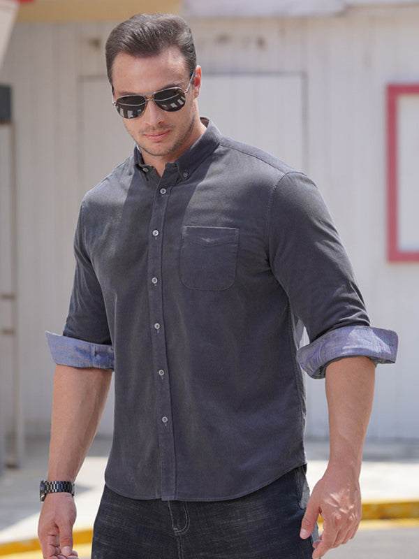 Stylish Plus Size Men's Cozy Corduroy Long Sleeve Shirt for Effortless Casual Looks - MENLL