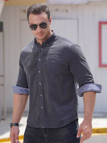 Stylish Plus Size Men's Cozy Corduroy Long Sleeve Shirt for Effortless Casual Looks - MENLL