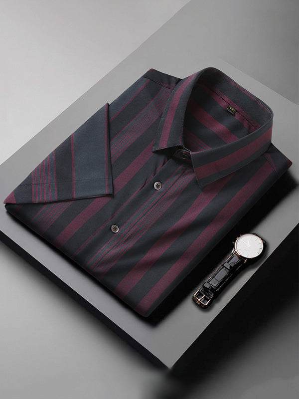 Stylish Plus Size Striped Short Sleeve Shirt for Men - Perfect for Spring-Summer Elegance - MENLL