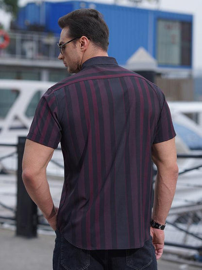 Stylish Plus Size Striped Short Sleeve Shirt for Men - Perfect for Spring-Summer Elegance - MENLL