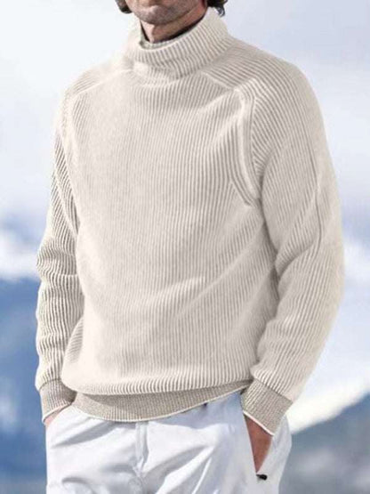 Elevate Your Style: Men's High Collar Cozy Knitted Long Sleeve Top for Effortless Casual Chic - MENLL