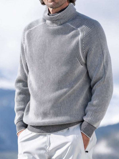 Elevate Your Style: Men's High Collar Cozy Knitted Long Sleeve Top for Effortless Casual Chic - MENLL