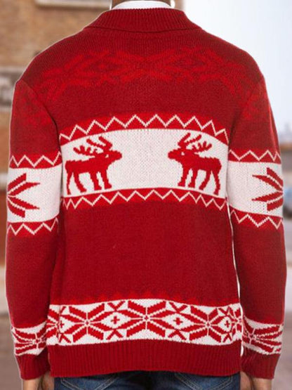 Festive Men's Jacquard Knit Cardigan Sweater for a Cozy Christmas Season - MENLL