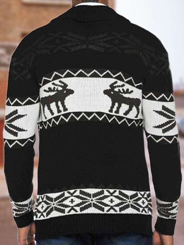 Festive Men's Jacquard Knit Cardigan Sweater for a Cozy Christmas Season - MENLL