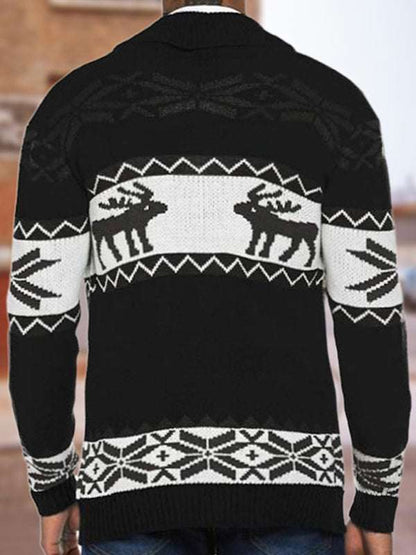 Festive Men's Jacquard Knit Cardigan Sweater for a Cozy Christmas Season - MENLL