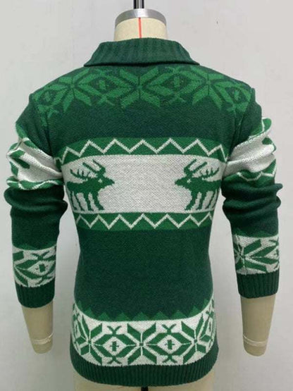 Festive Men's Jacquard Knit Cardigan Sweater for a Cozy Christmas Season - MENLL
