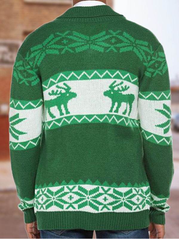 Festive Men's Jacquard Knit Cardigan Sweater for a Cozy Christmas Season - MENLL