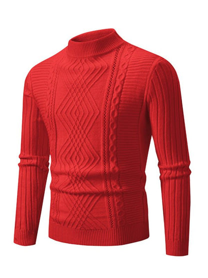 Fashion trend jacquard knitted cashmere sweater for men in red, elegant autumn-winter style.