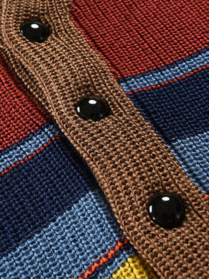 Vibrant Rainbow Striped Men's Casual Cardigan for Spring-Summer Comfort - MENLL